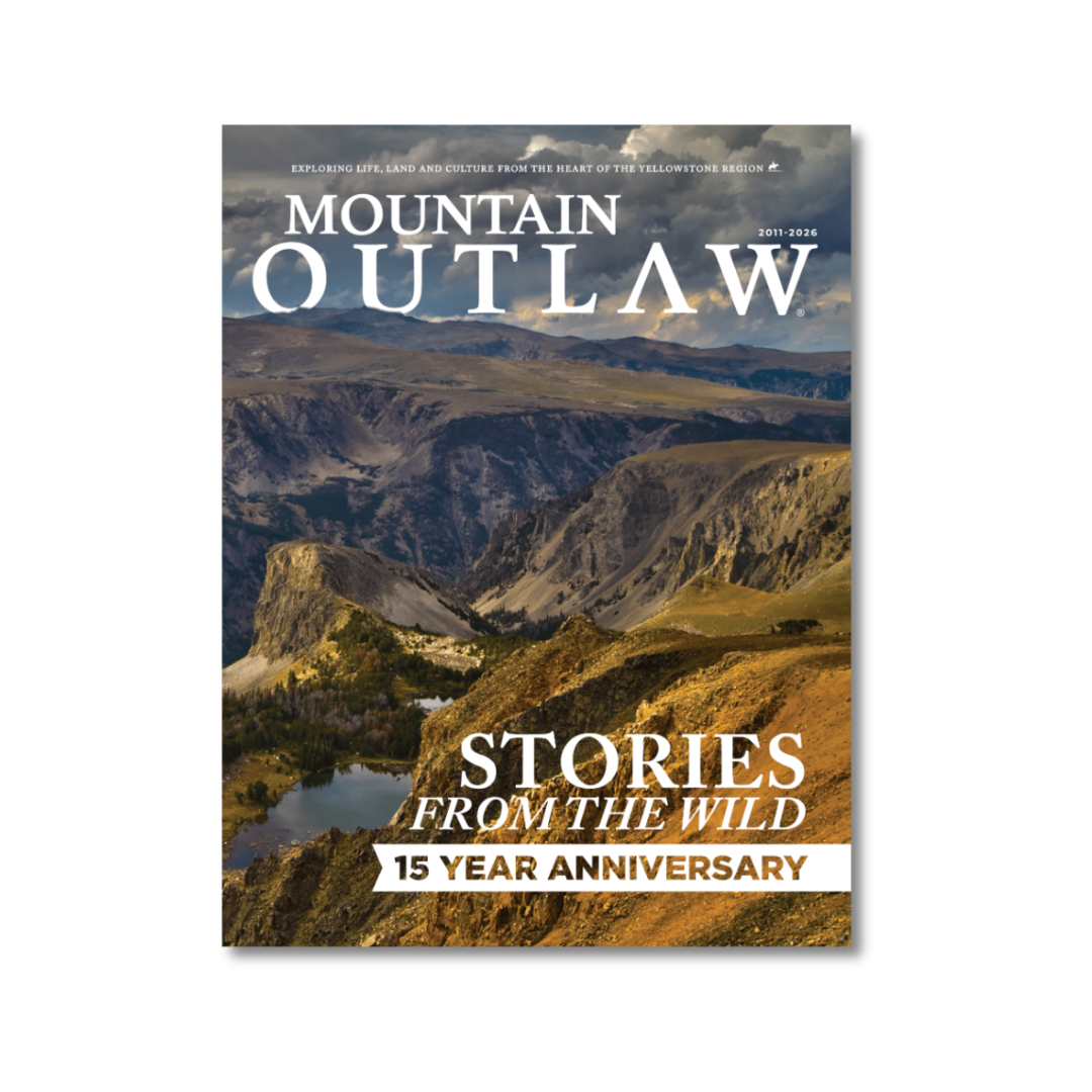 Magazine cover titled 'Mountain Outlaw' with a mountainous landscape on the cover.